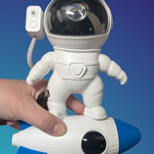 White Astronaut USB Night Light on Blue Rocket